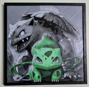 Pokemon Bulbasaur Picture With Frame 8inx8in Hueforge 3D Printed - Picture 1 of 7