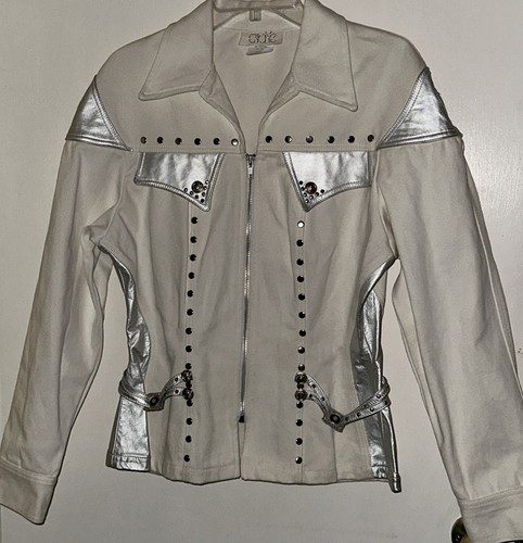 OFF WHITE Giacca Moto Cache Vintage Off White Argento Borchie Bordo Pelle Testa di Leone Taglia M