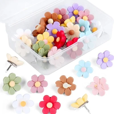Flower Push Pins Cork Notice Board Thumb Tacks Drawing Pins Flower Pushpins - Image 1 of 4
