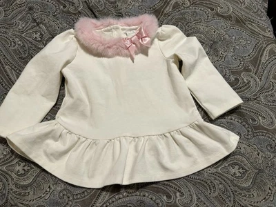 JANIE AND JACK Prima Ballerina Faux Fur Collar Peplum Top Shirt Size 7 - Image 1 of 4