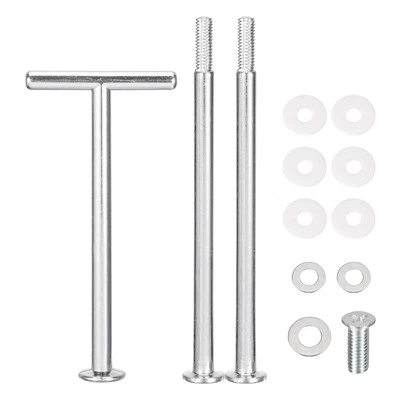 1 Set Cake Tray Stand Handle Plate Hardware Fitting, 3-Tiers T-shape Silver - image 1 of 4