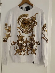 Avenue George V Paris Sweatshirt White Gold Rhinestone Men’s GV-2325 Medium - Picture 1 of 9