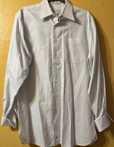 NORDSTROM BRAND MENS ‘SMARTCARE’  COTTON DRESS SHIRT  15-34 Wht/blue Stripe - Picture 1 of 7