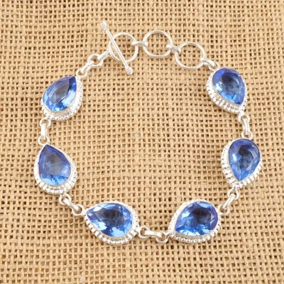 Black Friday Sale Tanzanite Stone Chain Elegant New Bracelet 925 Sterling Silver - Image 1 of 4