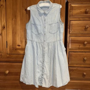 Oasis blue cotton chambray denim sleeveless button through dress size 16 - Picture 1 of 4