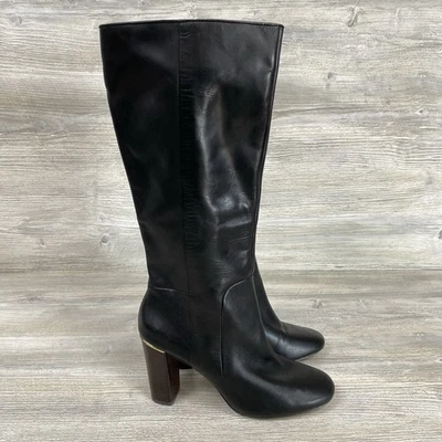 Banana Republic Mujer 9.5 Negro Cuero Tacón Botas Hasta la Rodilla Cremallera Lateral Foto 1 de 4