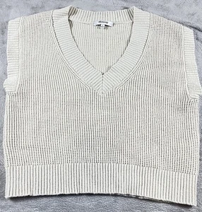 Chaleco Suéter Madewell 100% Algodón Tejido Gofre Sin Mangas Cuello en V Beige Tostado Talla S - Imagen 1 de 7