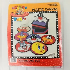 Vintage 1997 Looney Tunes Coasters & Box Leisure Arts Plastic Canvas Yarn NEW - Picture 1 of 4