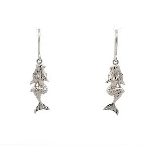 Sterling Silver Mermaid Earrings (3/8 x 1 1/2 Inch) - Picture 1 of 5