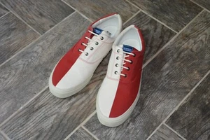 WOW Men's Canvas Sneakers SEBAGO DOCKSIDES Split Colorblock Red/White 11.5 NEW - Picture 1 of 4