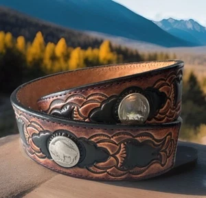 Brighton CREEK Belt Buffalo Nickel Leather Size 34 Made in USA NWT M70595 - Picture 1 of 3