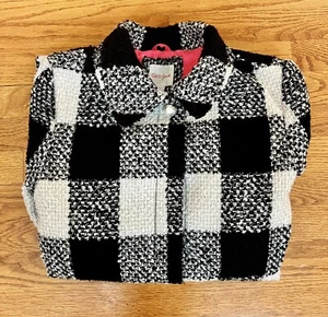 Cat & Jack Girls' Plaid Peacoat XL (14/16) Black & White Checkered Jacket - Picture 1 of 8