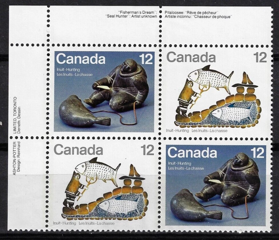 INUIT HUNTING, ABORIGINAL CANADA 1977 #748-749 MNH UL Block of 4 - Image 1 of 1