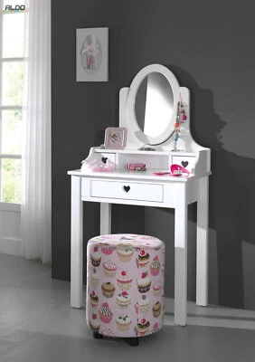 White Vanity Heart with Mirror Girls Bedroom Lacquered Wood Semigloss - Image 1 of 2