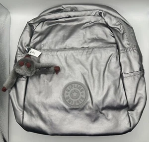 Kipling Backpack Smooth Silver Metallic KIA6R4 + Keychain, NWT - Picture 1 of 5