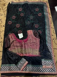 Black Net  saree for women With Blouse  And Patti Coat Size: M Used - Picture 1 of 7