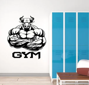 Vinyl-Wandtattoo Home Gym Logo Stier Muskeln Bodybuilder Aufkleber (3189ig) - Bild 1 von 3