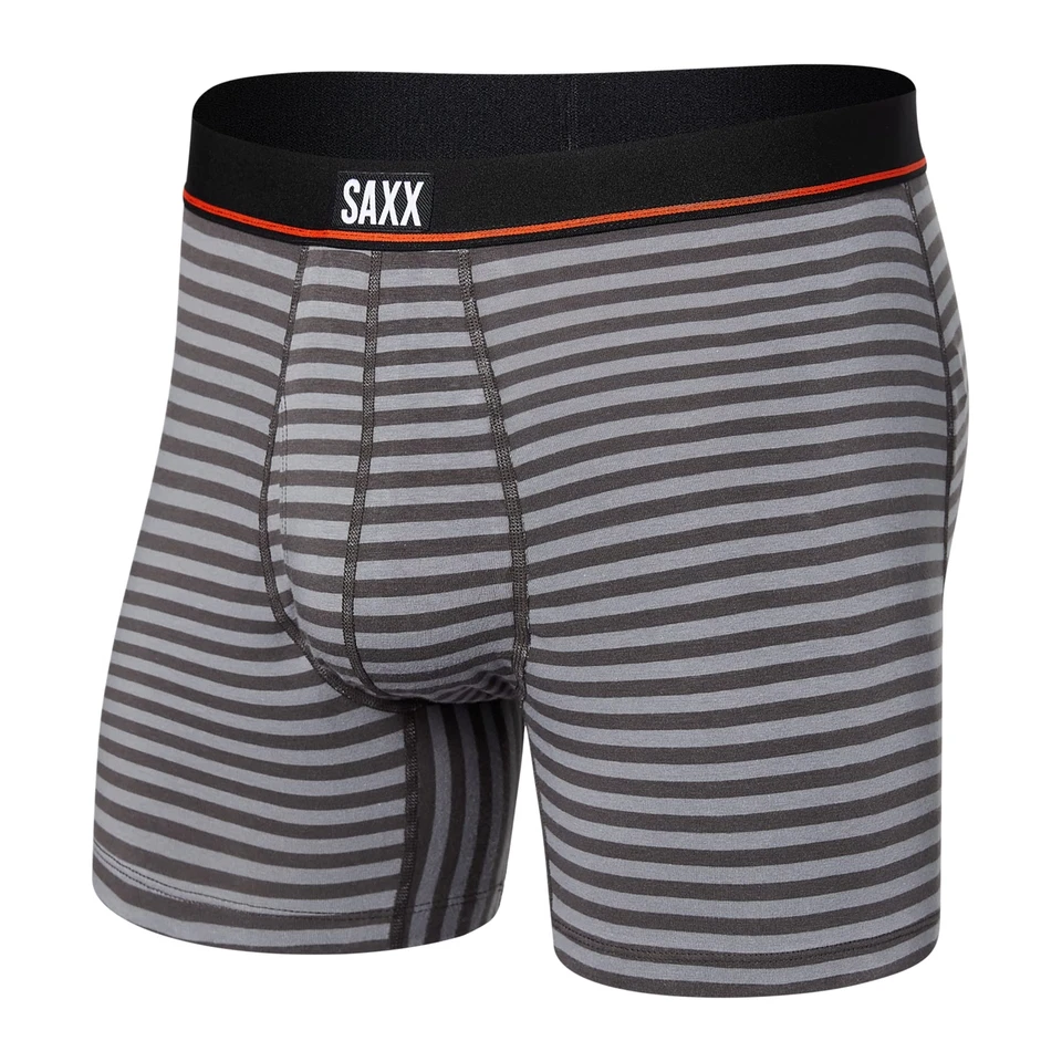 SAXX 290817 Men’s Non-Stop Stretch Cotton Boxer Brief Hiker Stripe-Grey, X-Large Foto 1 de 4