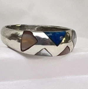 Sterling 925 Türkis Inlay Ring Indianer Südwesten Stil Größe 10 signiert - Bild 1 von 16