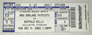 12/8/02 Bills New England Patriots Ticket Stub Tom Brady Early Career TD #43 #44
