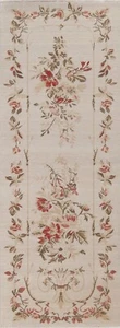 Floral Aubusson Ivory Turkish Runner 2' 8" x 7' 9" Rug Hand-knotted Hallway Wool - Picture 1 of 12