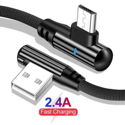 Micro USB 90 Degree Cable Fast Charging Data Charger Cable For Samsung Android - Image 1 of 4