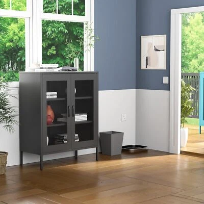 Armário de armazenamento de metal Elegro 40”H com 2 prateleiras e 2 portas de malha para casa, escritório - Imagem 1 de 2