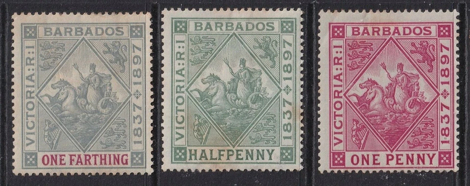 BARBADOS....  1897-98  ¼d, ½d, 1d   mint — 第 1/1 张图片