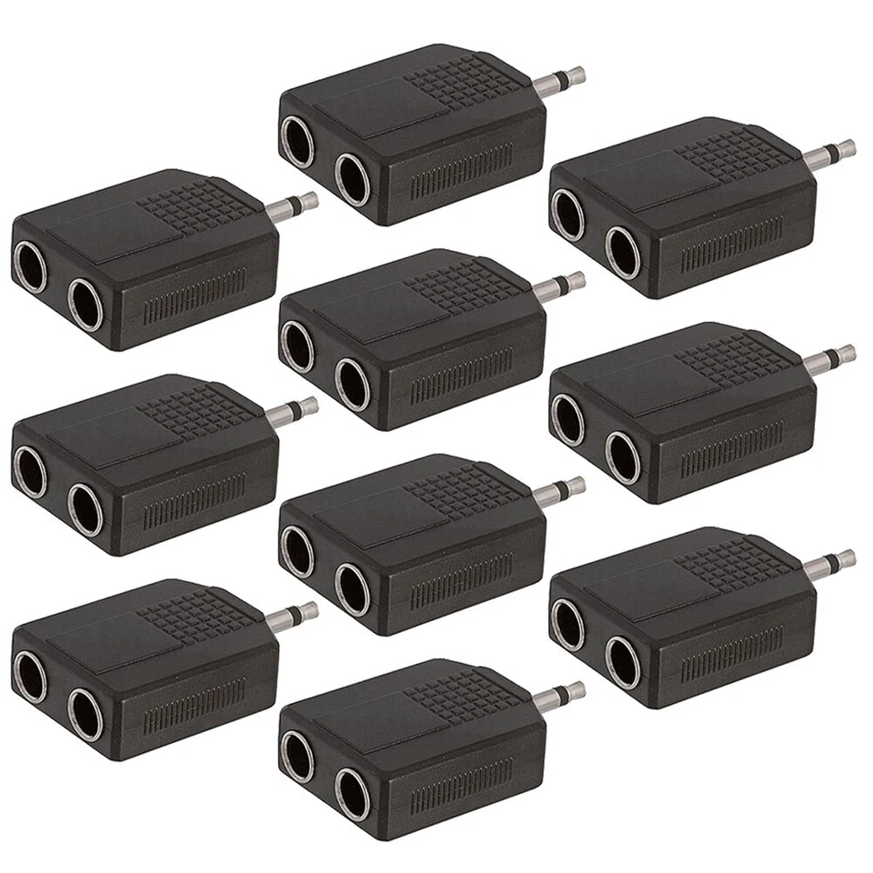 10x 3.5mm Male to 2 Dual 6.35mm Female Mono Audio Y Splitter Adapter Connector - Image 1 of 1