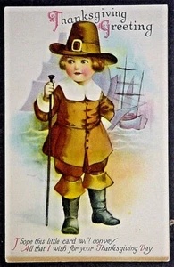 Thaksgivig Greeting "Pilgrim Boy" by Wolf & Co #3 Ships Free - Picture 1 of 2