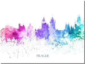 Prague City Skyline Czech watercolor Abstract Canvas Art Print 16x12" - Imagen 1 de 1