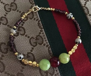 NEW Women’s Quartzite Jasper Semi Precious Stone Beads Bracelet 8.25” Gold Fill - Picture 1 of 4