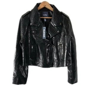 ModCloth Croc Embossed Faux Leather Moto Jacket Women’s Black Biker Coat NWT - Picture 1 of 10