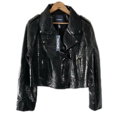 ModCloth Croc Embossed Faux Leather Moto Jacket Women’s Black Biker Coat NWT - Image 1 of 4
