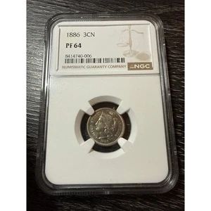 1886 Three Cent Nickel Proof US 3CN Proof Coin NGC PF64 - Picture 1 of 7
