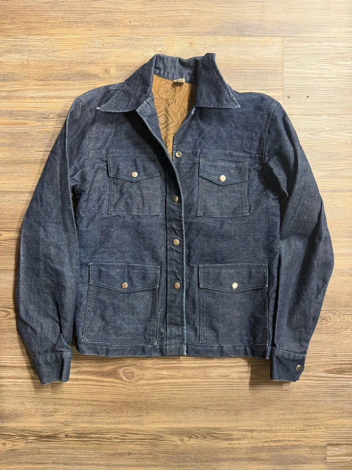 Chaqueta vaquera vintage Hong Kong Tailors lavado oscuro sensación cruda rígida mediana años 70 80 Foto 1 de 4