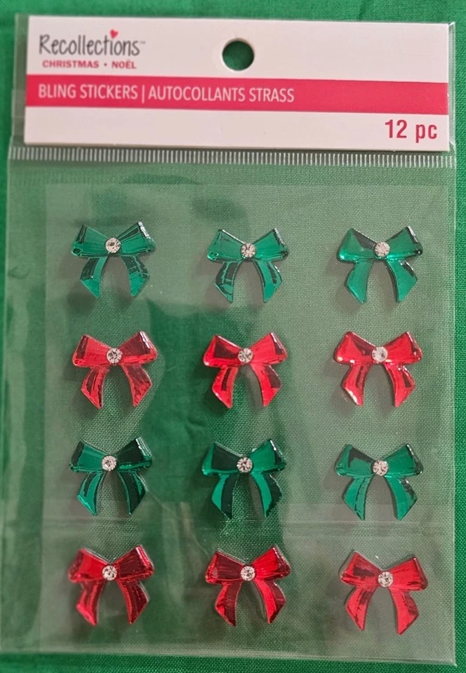 10 Recollections Christmas Red & Green Bows Bling Sticker Packs - Image 1 of 1