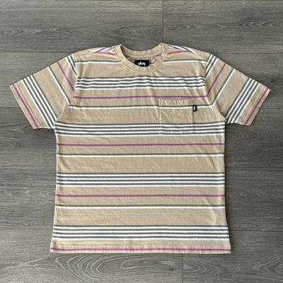 Футболка мужская Stussy в полоску с карманом небольшая короткий рукав серфинг фигурист уличная одежда - Изображение 1 из 4