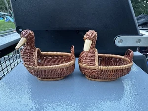 Paniers vintage - Lot de 2 paniers canard en osier décor boho campagne ferme - Photo 1/5