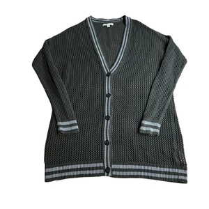 American Eagle Outfitters Knit Cardigan Olive Green Gray Striped M - Picture 1 of 8