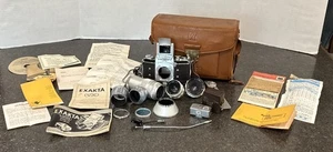 Cámara SLR Exakta VAREX VX 35 mm década de 1950 con 3 lentes y extras Carl Zeiss Jena LIMPIA - Imagen 1 de 24