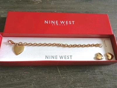 Juego de Pendientes Pulsera Cadena Corazón Nine West Buen Tono Nuevo Foto 1 de 4