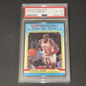 Pegatina Michael Jordan Chicago Bulls 1988 Fleer NBA Super Star PSA 6 EX-MT - Imagen 1 de 7