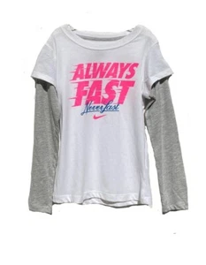 Nike Girls White Grey Long Sleeve Shirt "Always Fast Never Last" Size 6X Cotton - Picture 1 of 4