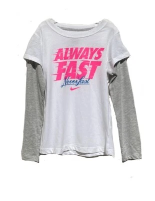 Nike Niñas Blanco Gris Camisa Manga Larga "Siempre Rápido Nunca Dura" Talla 6X Algodón Foto 1 de 4