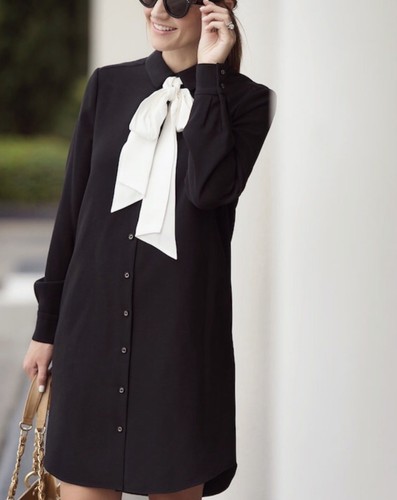 Abito camicia Kate Spade New York Griffin nero con fiocco panna $368 0