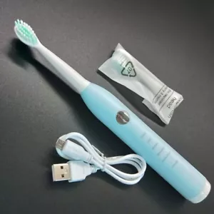 Spazzolino elettrico USB ricaricabile impermeabile e 2 testine blu - Foto 1 di 5