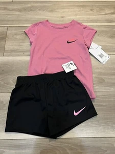 NIKE AUTHENTIC GIRLS ORIGINAL BRAND NEW 2Pc Tee & SHORTS SET Sz 5 NWT MSRP $40 - Picture 1 of 7