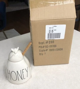 Rae Dunn Honey Pot Dish Jar with Dipper Artisan Collection by Magenta Ray Dunn - Picture 1 of 6