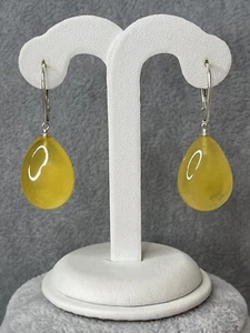 YELLOW AMBER Earrings with Sterling Silver.Yellow Color Drop Amber Earrings. - Picture 1 of 11